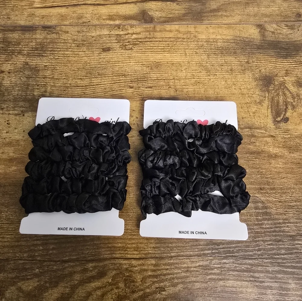 New Black Satin Hair Scrunchies pack of 2 6 in each pack 12 total